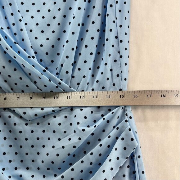 Floryday Dress Sz M Polka Dot Sheath Pleated Draped Sleeveless Knee Length Blue - Picture 9 of 10